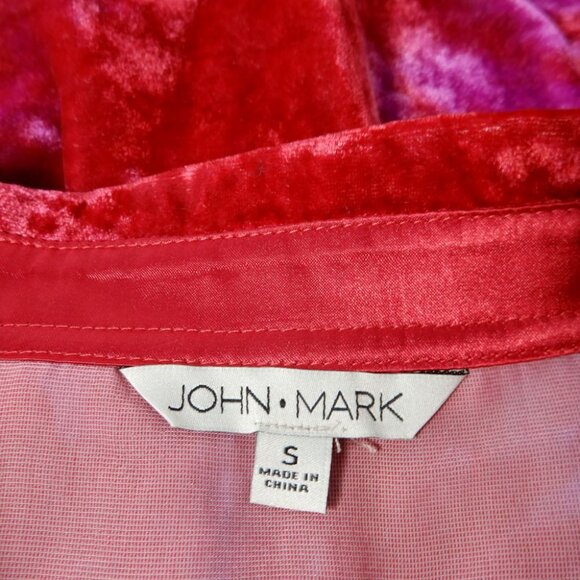 JOHN MARK Point Collar Button Front Tunic Top Size S Red Pink Tie Dye Velvet NEW - Picture 5 of 8